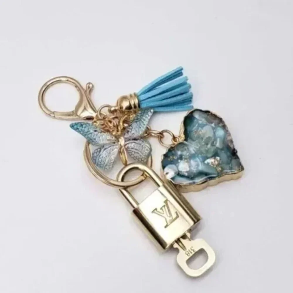Authentic Louis Vuitton Padlock & Key Gold ✨Unbranded Heart Bag Charm Keychain